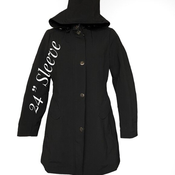 Forcaster of Boston Hooded Black Rain Coat Quilted Lining Cinched Waist M - Picture 5 of 11